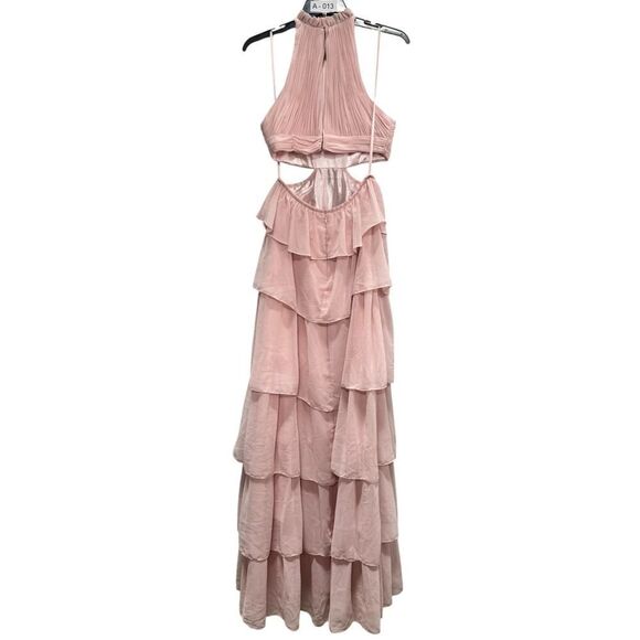 Ieena for Mac Duggal Pink Tiered High Neck Gown W/ Cut Outs - Size 0 - NWT - Picture 5 of 7